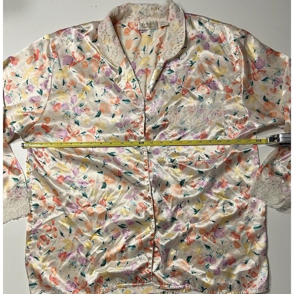 Victoria’s Secret Vintage Gold Label Satin Pajama Top Sleep Shirt Sz L Lace Trim - Picture 7 of 8